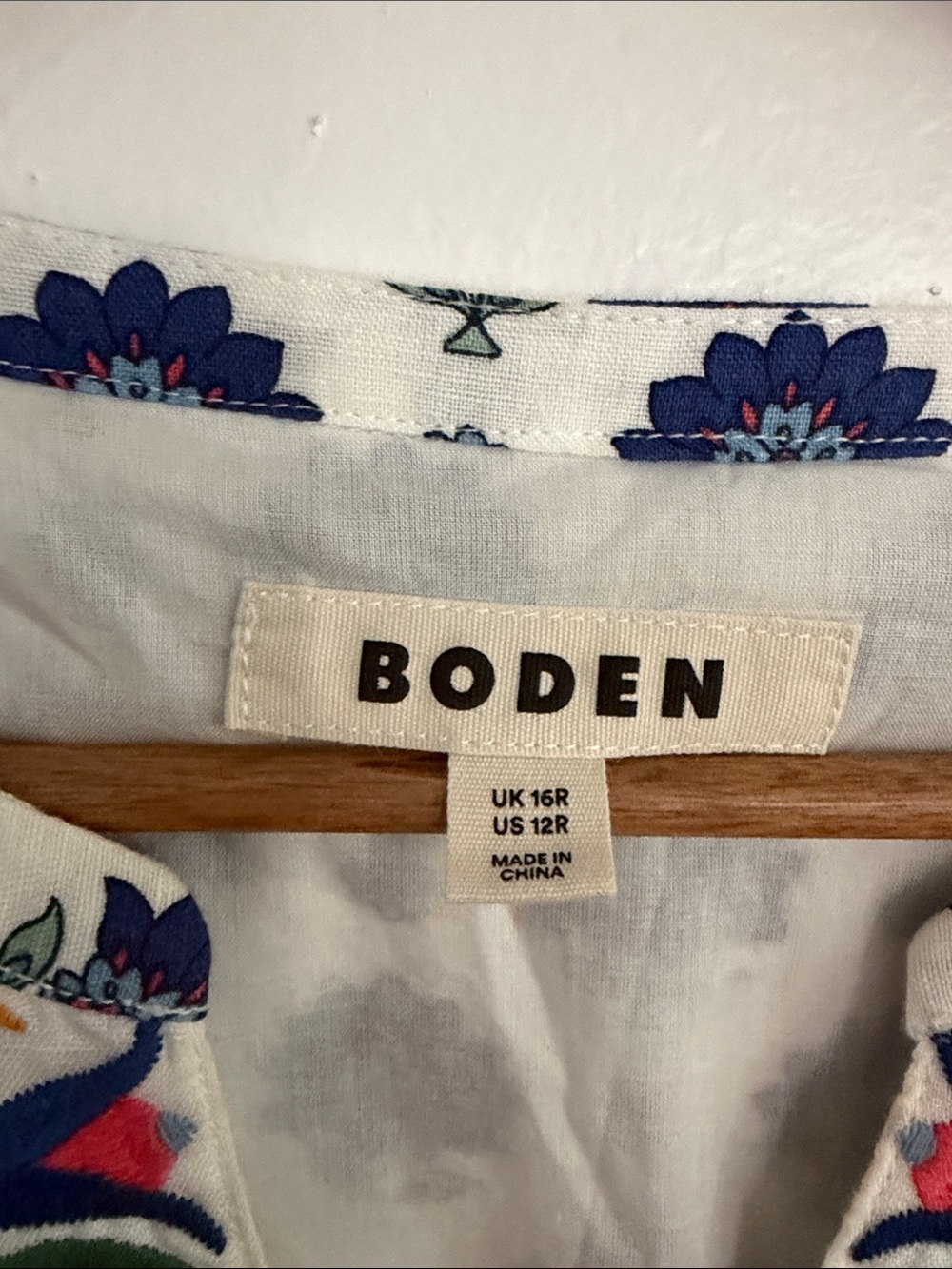 Boden White Maxi Dress with Navy Print and Multicolor Embroidery - Picture 2 of 4
